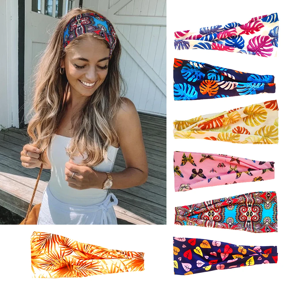 Cinta elástica para el pelo con estampado de Yoga, cinta para el pelo deportiva, banda para el pelo antideslizante para gimnasio, banda elástica antitranspirante para Fitness