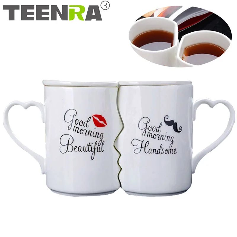 Белый TEENRA 2 шт./компл. керамические парные чашки набор кофе целование кружка креативный День Святого Валентина кофе пивной чай поцелуй чашка - Цвет: Белый