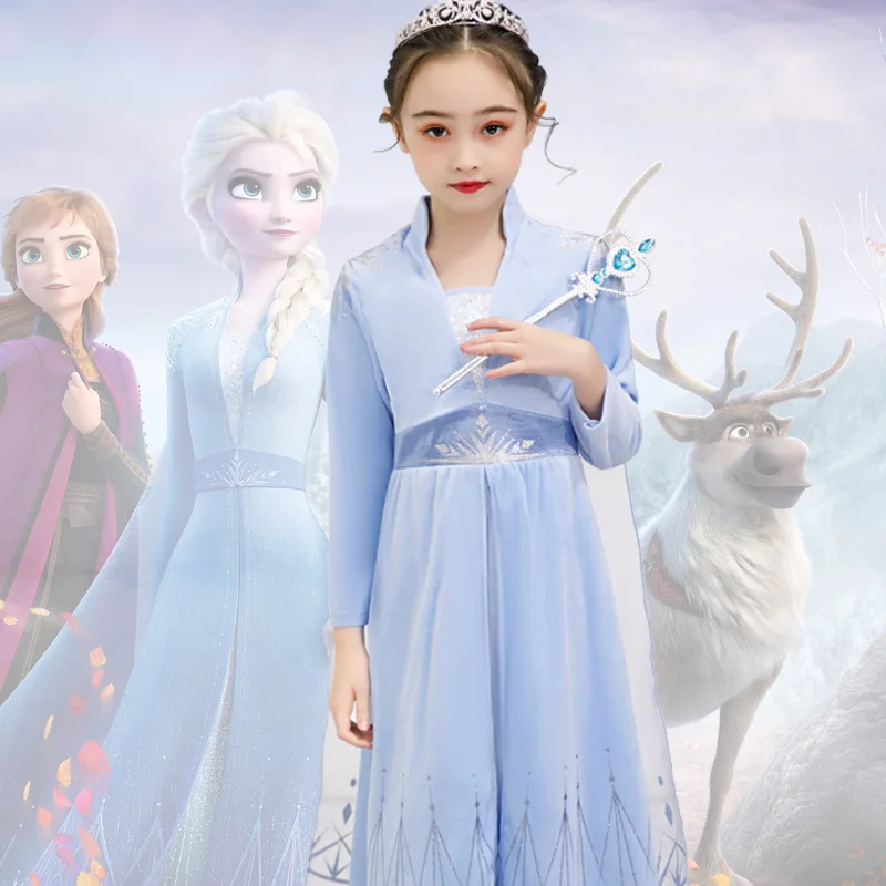 New Dress For Girls Clothing Anna Elsa Princess Set Christmas Cosplay Birthday Party Sky Blue 2020 | Детская одежда и обувь
