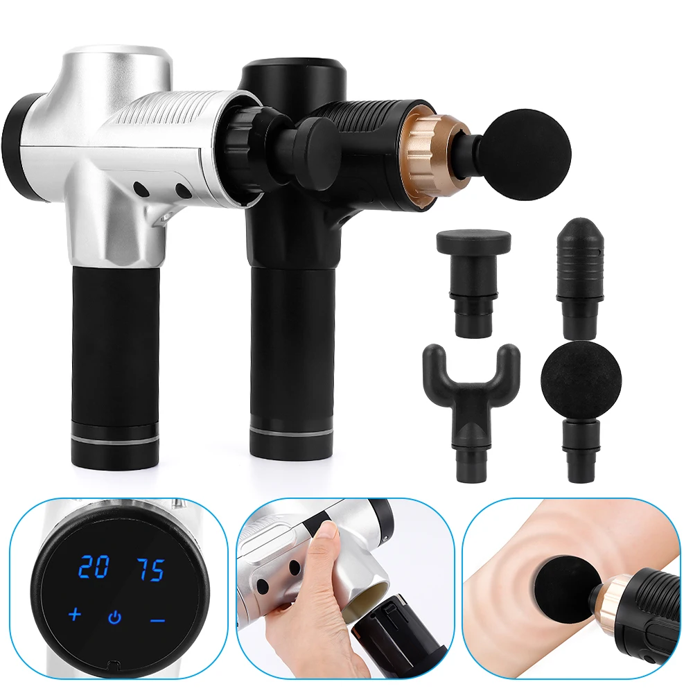 

Battery led Muscle Massage Gun vibrate Deep Relaxation Tissue Massager Therapy Gun Exercising Muscle Pain Relief Body Shaping