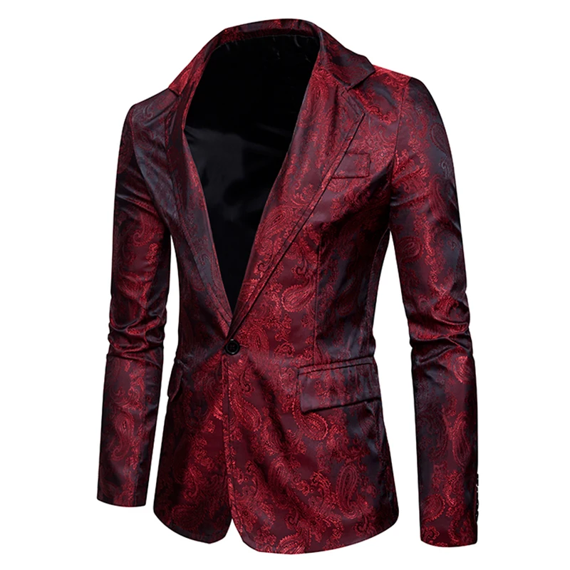 New Arrivals Men Casual suit coat men's slim fit autumn single button Cashew flowers pattern silk cloth Suit jacket EU size New Arrivals Men Casual suit coat men's slim fit autumn single button Cashew flowers pattern silk cloth Suit jacket EU size