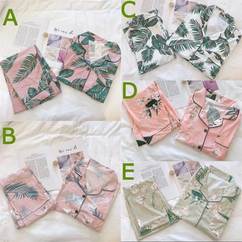 

2 PC Women Sleepwear Nightgown Set Ladies Pajamas Female Japanese Cartoon Turn-down Neck Plus Size Women Sleepwear Wholesale W1