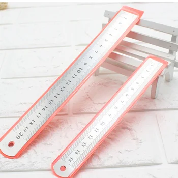 

2pcs Stainless Steel Double Scale Simple Straight Ruler Measure Ruler Metal Ruler for Office School Home
