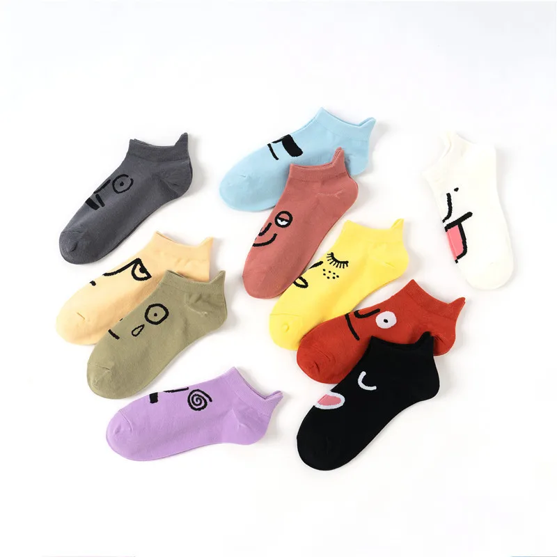 

2020 New Products Unisex Daily All-match Facial Expression Pattern Breathable Cotton Shallow Mouth Ladies Socks