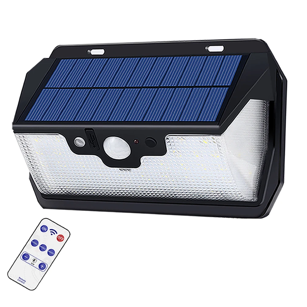 

55 Solar-Garden-Light Led-Wall-Lamp Remote-Control 3 side Lighting USB Rechargeable Outdoor Waterproof Ip65