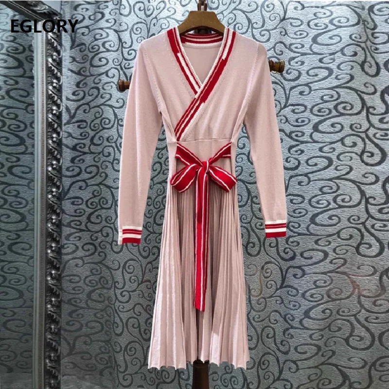 ^*Best Offers High Quality Knitted Dress 2020 Spring Casual Long Sweater Dress Women V-Neck Striped Print Patchwork Pink Black Dress ^*Best Offers High Quality Knitted Dress 2020 Spring Casual Long Sweater Dress Women V-Neck Striped Print Patchwork Pink Black Dress