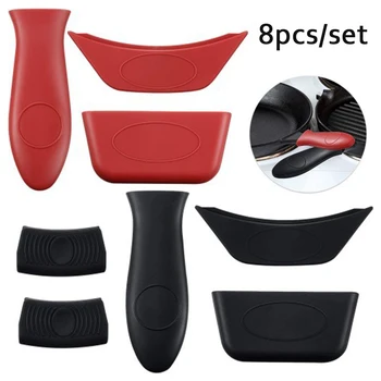

8pcs/set Removable Lid Cover Mitt Non Slip Pot Handle Holder Cookware Part Soft Silicone Sleeve Potholder Heat Resistant Home