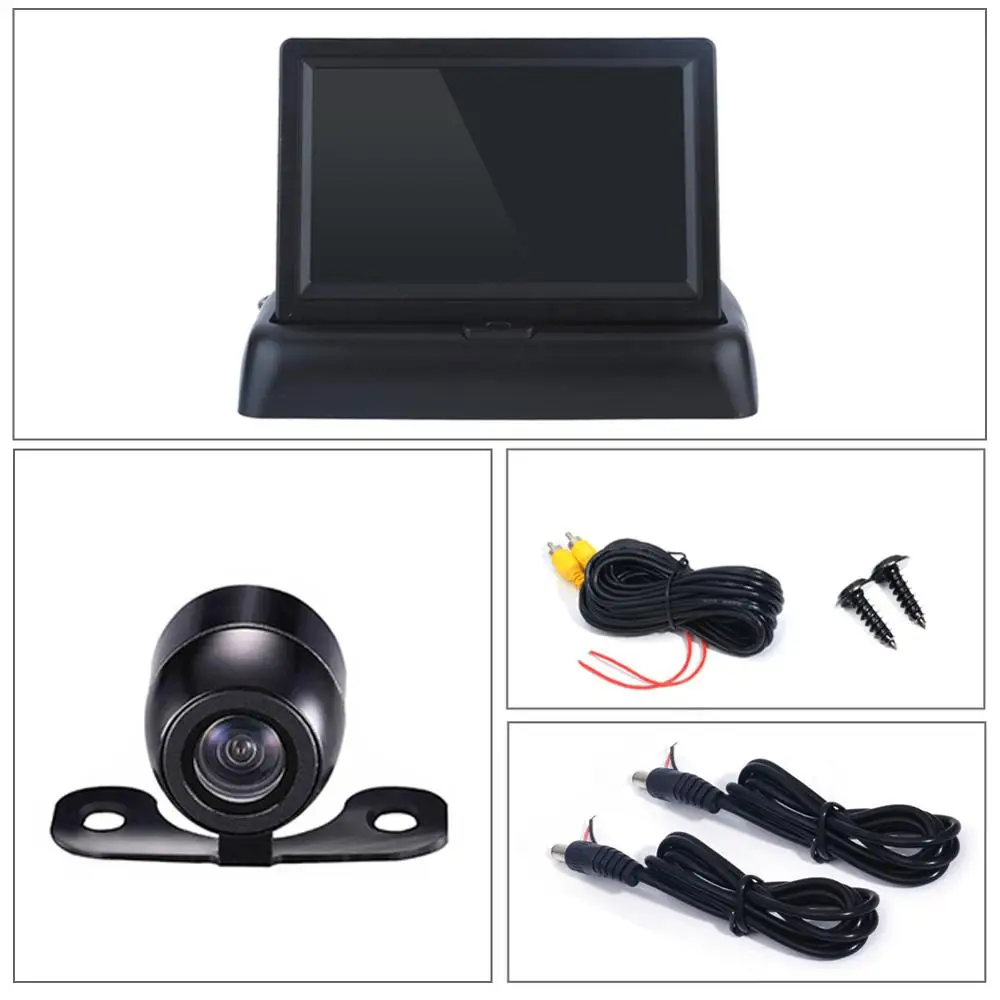 Reverse Camera 4.3-Inch Folding Monitor HD IR/LED Night Vision Rear View Camera Vehicle Backup Camera Foldable Monitor car monitors Car Monitors