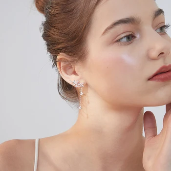 

Xinwei earrings 2020 new simple flowers zircon earrings for women tassel pendant earrings jewelry gift