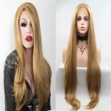 Длинные натуральные прямые синтетические волосы на кружеве, завязанные вручную блонд, жаростойкие волокнистые волосы, свободная часть для белых женщин, парики