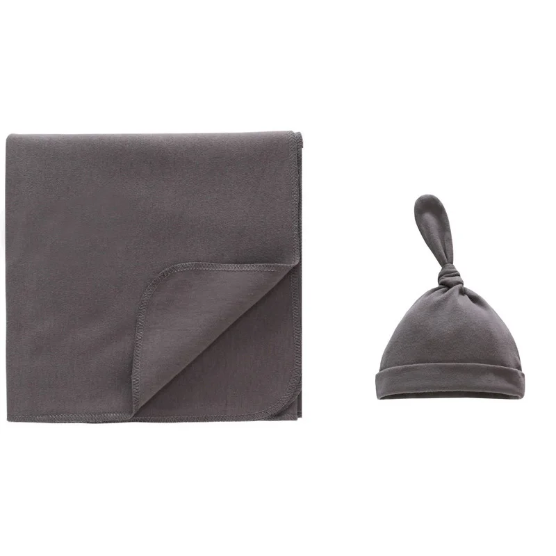 Gray Set 2 шт./компл. детское одеяло с шапкой для младенцев, обертывание Parisarc, хлопок, мягкое тонкое одеяльца для новорожденных, Пеленальный спальный мешок - Цвет: Gray Set