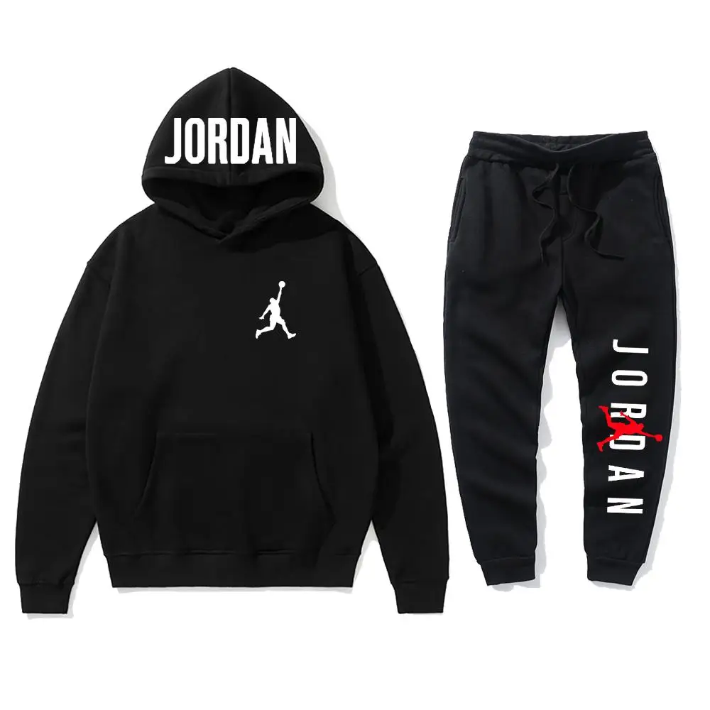 

2020 Fall/Winter Men's Hoodie Casual Pants Elastic Band Casual Wear Printed Long Sleeve Suit Fitness Jogging Sports Suit 2-piece