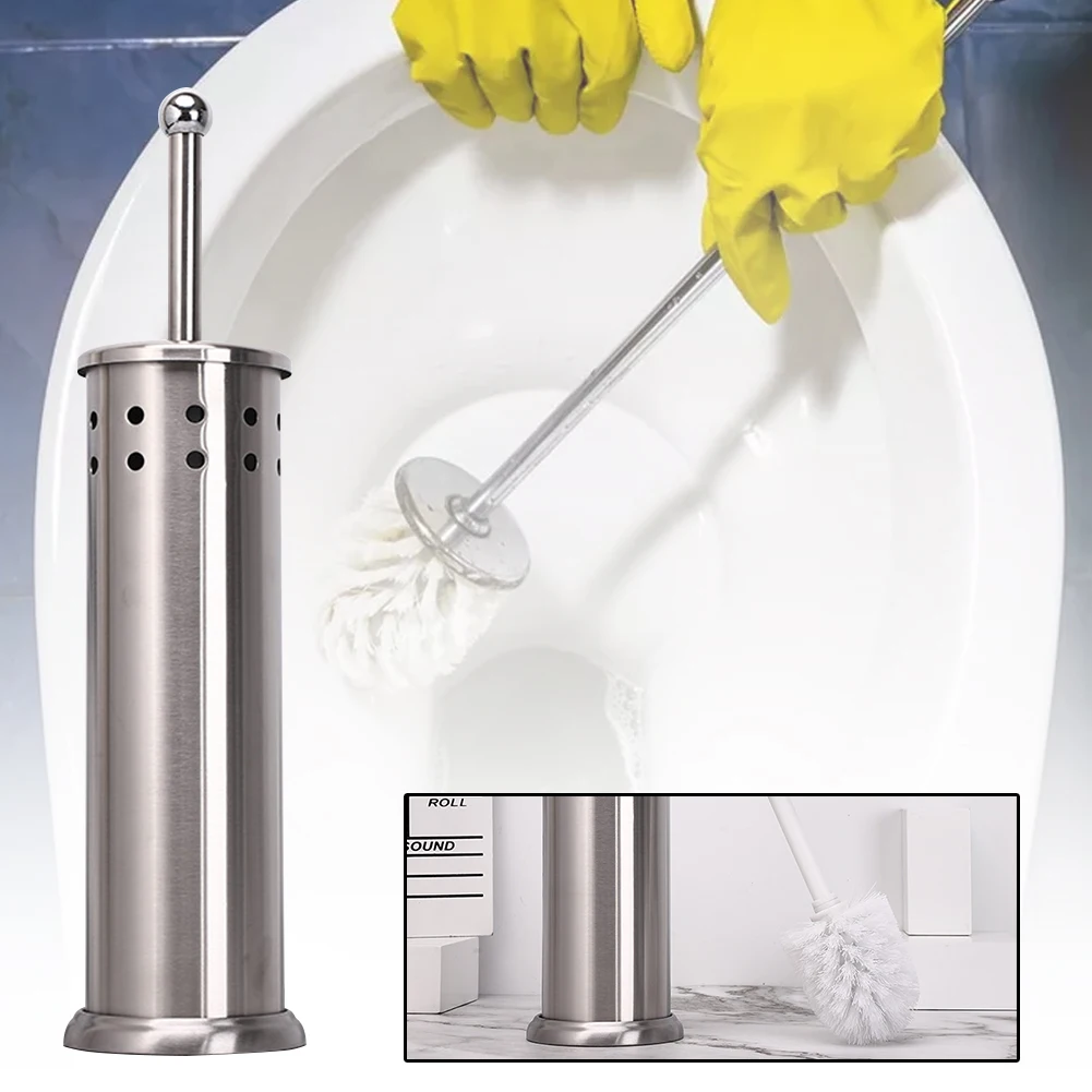 Mirror Finish Home Office Roll Holder Toilet Brush Cleaning Stainless Steel Long Handle Soft Hair With Base Corner Scrubbing