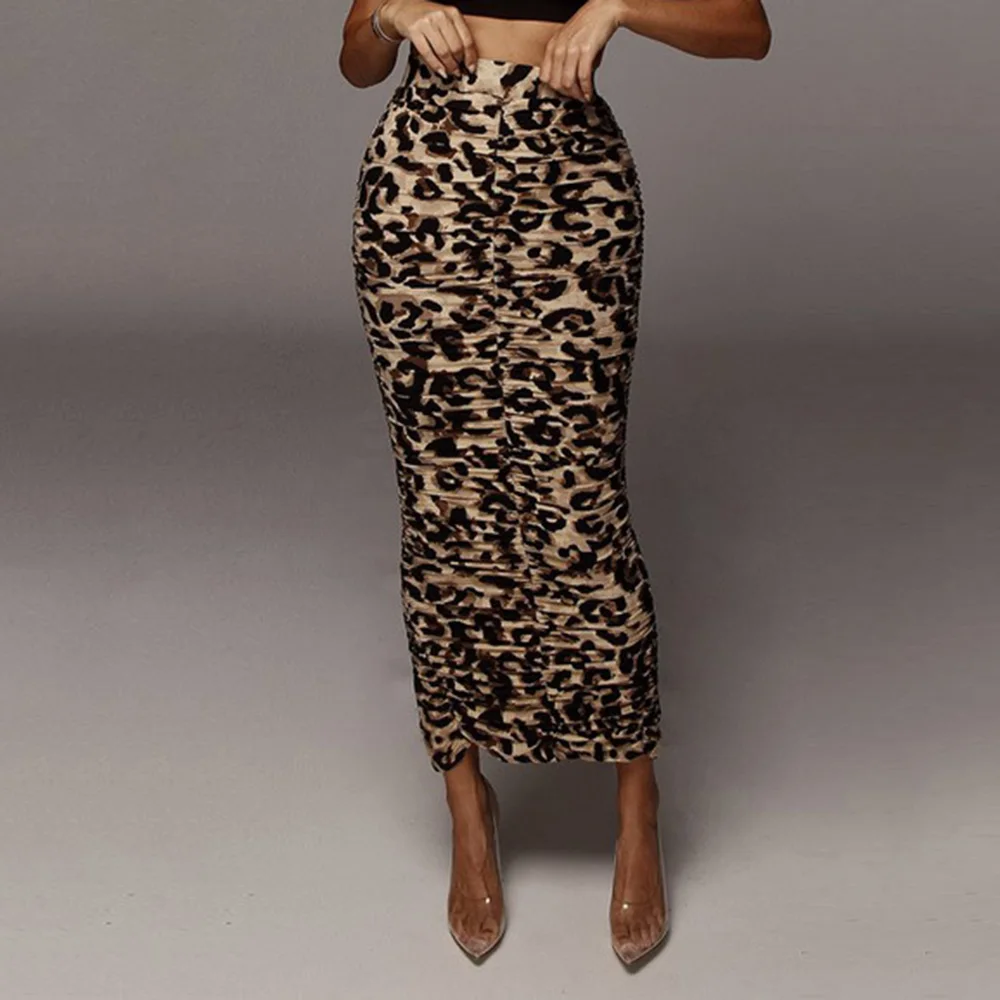 Womens Leopard Print Pencil Skirt Vintage Style Pin Up Style 50s Mid-Calf