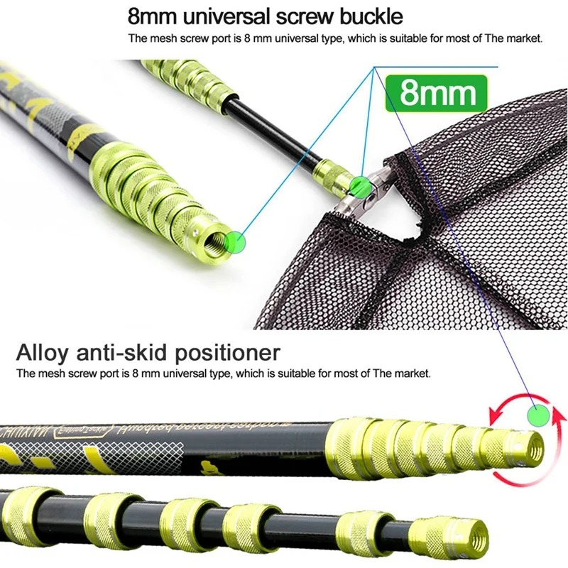 2.1M Collapsible Catch Fishing Net Foldable Carbon Long Handle Telescopic Fish Catching Landing Nets Gear