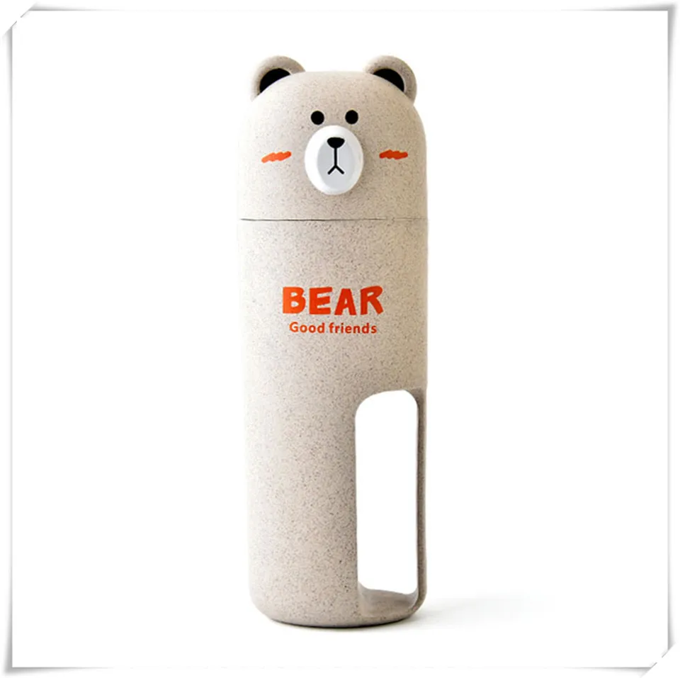 case Set beige MSJO Набор держателей для детских зубных щеток, настенный контейнер для 2 шт. зубных щеток, милый пластиковый держатель для зубной пасты для ванной - Цвет: case Set beige