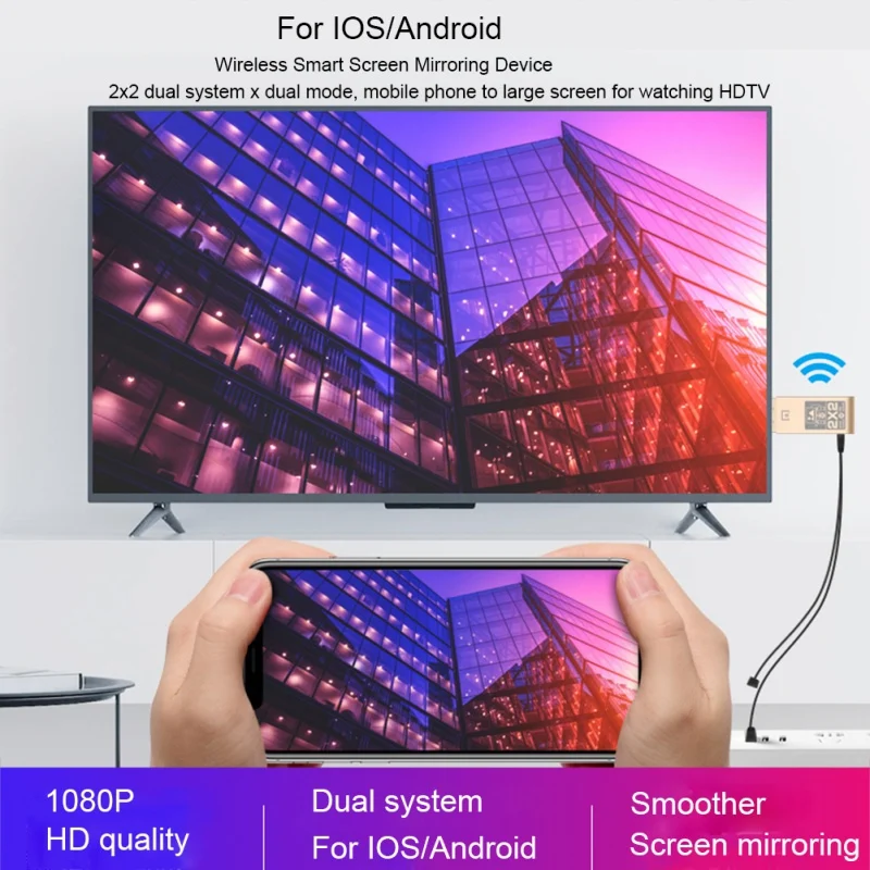 2.4G/Hz Dual System Dual Mode 1080p HDMI HD Mobile Computer Wired / Wireless Mirroring Screen Adapter Connector for IOS Android1