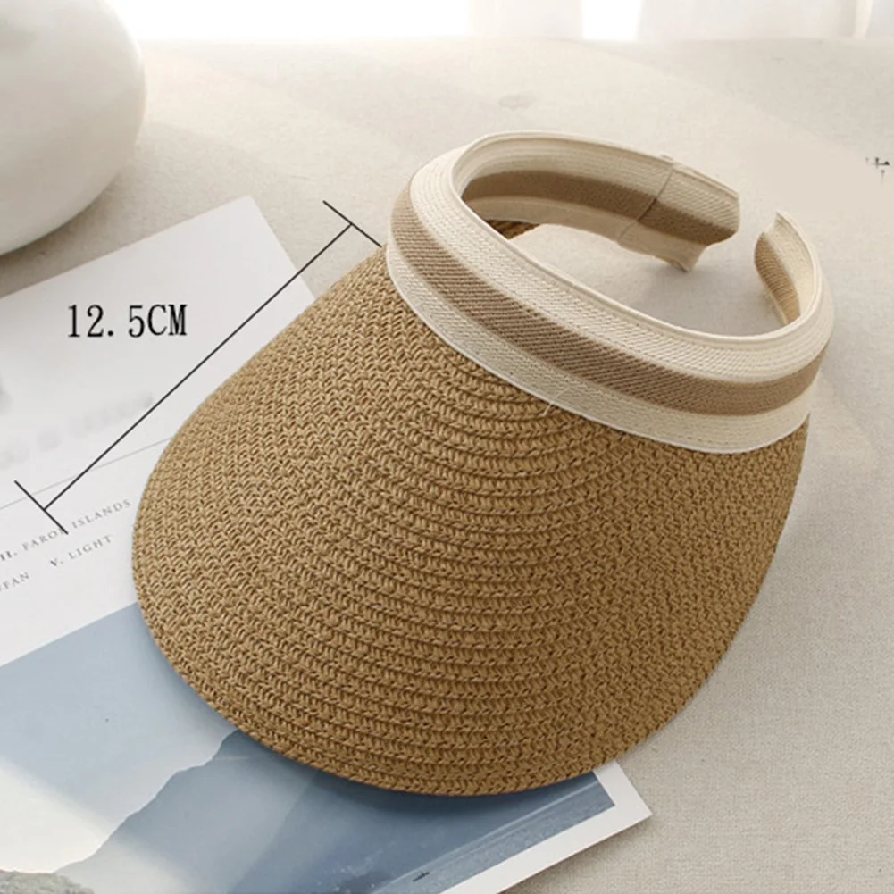Women Anti UV Visor Cap Hat Sunscreen Curved Beach Straw Empty Top Fashion Cycling Outdoor Hiking Summer Wide Brim Ponytail