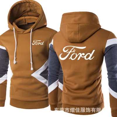 

2020 New Spring Autumn Fashion Men Pullover Sweatshirts Ford Logo Patchwork Casual Cotton Hoodies Clothing 5 Colors