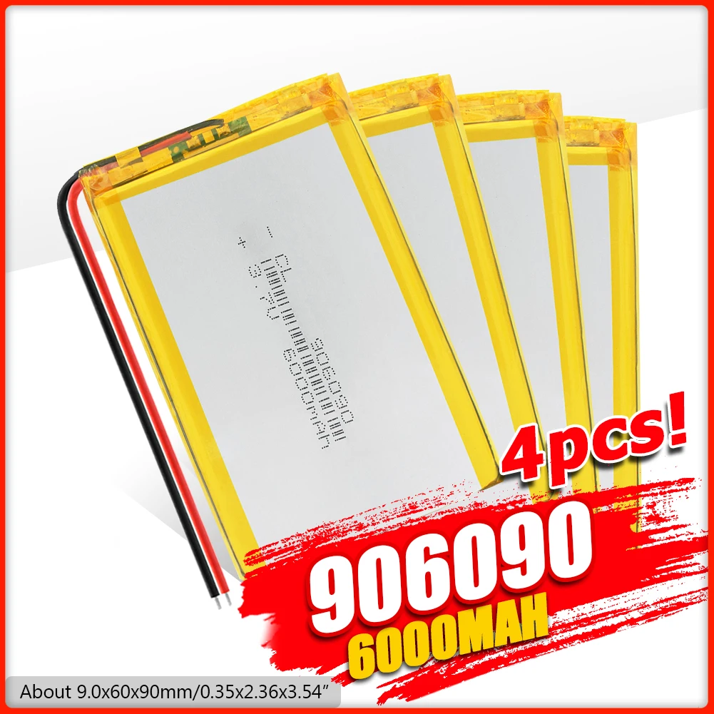 1/2/4 штук 2020 новая перезаряжаемая 906090 3 7 V 6000mAh Li Po батарея 54x2 36x0 35 &quotБольшая емкость