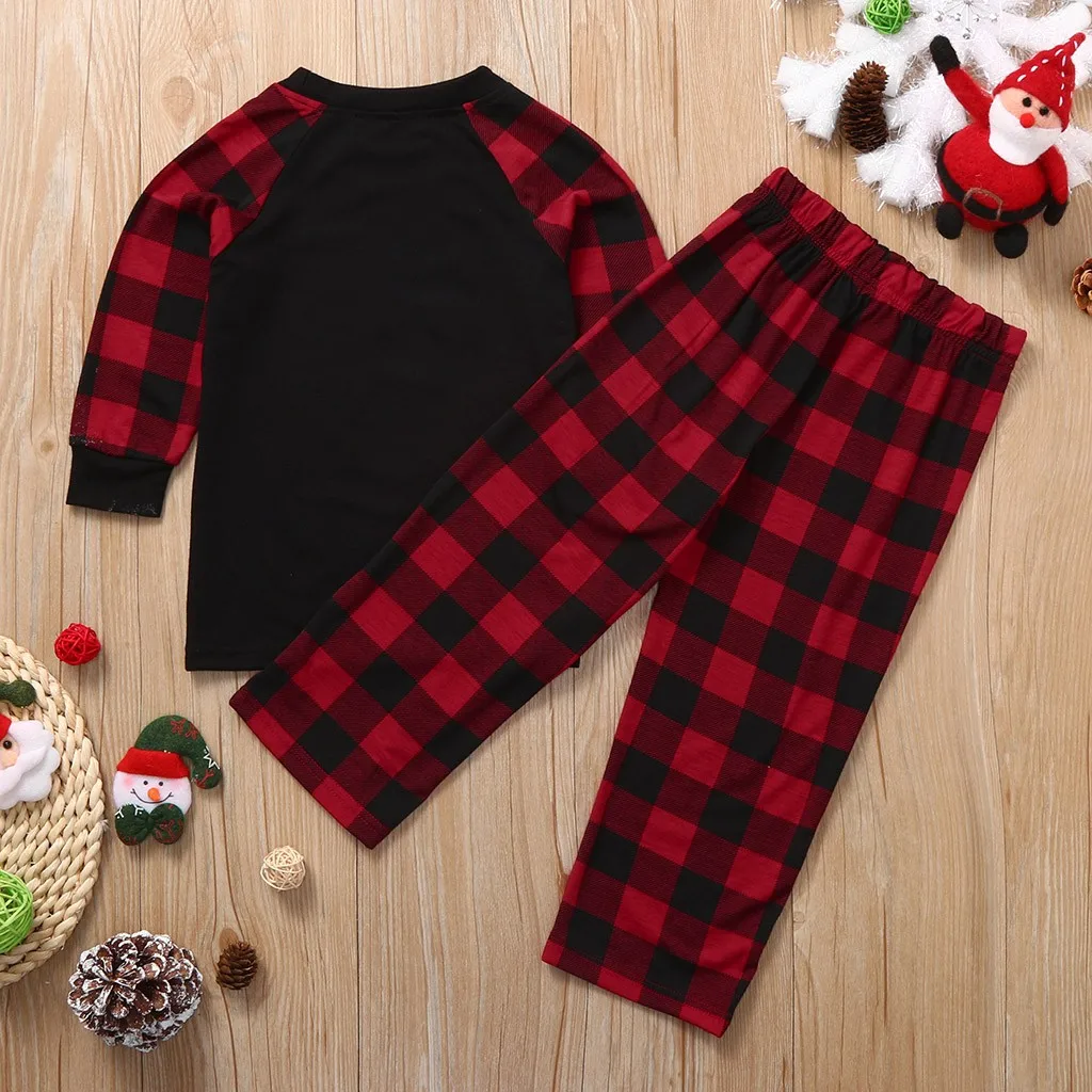 Рождественские топы с буквенным принтом для маленьких детей+ штаны, одинаковый Рождественский пижамный комплект для всей семьи
