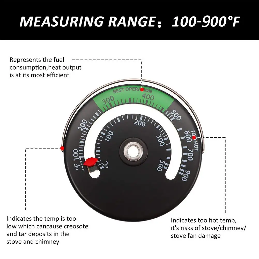 Fireplace thermomete Magnetic Stove Thermometer Fire Stove Pipe Thermometer Gauge for Wood Log Chimney Pipe Oven Barbecue Oven T