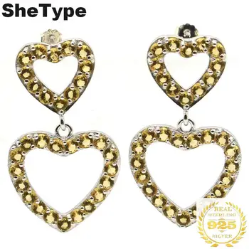 

34x20mm Fancy 5.45g Heart Shape Golden Citrine Gift For Woman's 925 Solid Sterling Silver Earrings