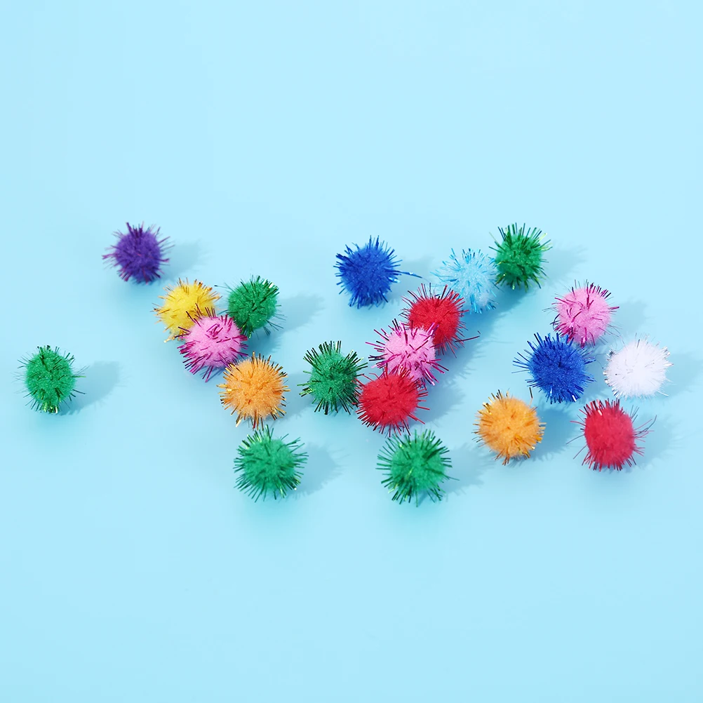 100pcs/lot Colorful Small Ball Cat Toys 15mm Sparkly Glitter Tinsel Pompom Balls Cat toy balls