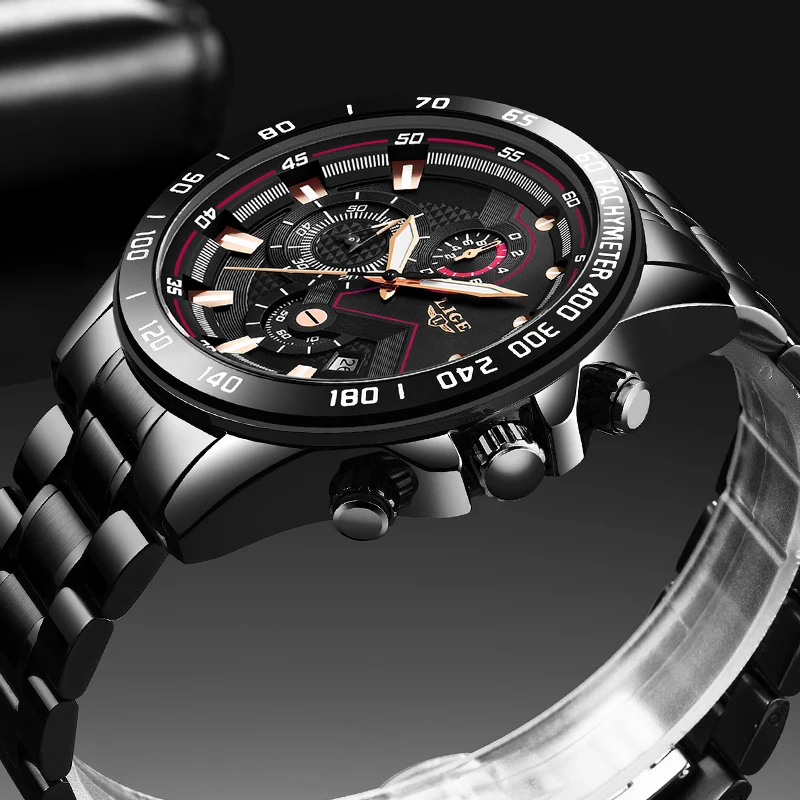 Relogio Masculino Lige Chronograph Mens Watches Stainless Steel Waterproof Date Quartz Watch Men-2