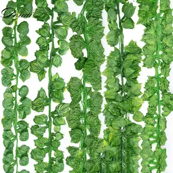 2,4 м искусственный Плющ растения-гирлянды зеленого листа искусственная Виноградная лоза листва цветочный Декор для дома пластик