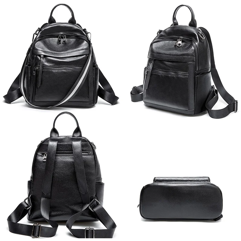 Zency классический черный женский рюкзак из натуральной кожи, повседневная дорожная сумка, Большой Вместительный ранец, высокое качество, школьный ранец