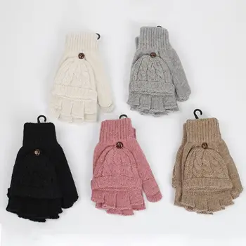 

Womens Cable Knit Fingerless Mittens Winter Convertible Gloves with Flip Cover
