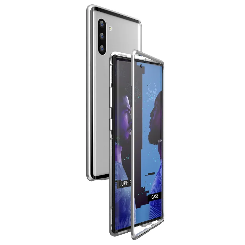 360 Полный Магнитный чехол для телефона для samsung Galaxy Note 10 Pro S10 5G S10 плюс A30 A40 A50 A70 металлический бампер Стекло S9 S8 A7 A8 чехол - Цвет: Серебристый