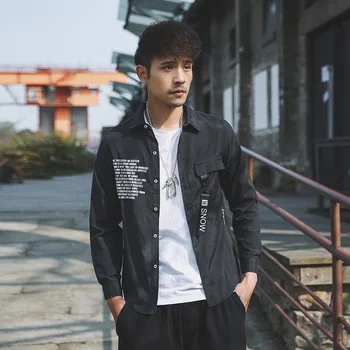 

5XL-M Men Shirt Brand New 2020 Streetwear Long Sleeve Shirt Men Plus Size Front Pocket Loose Print Mens Casual Shirts