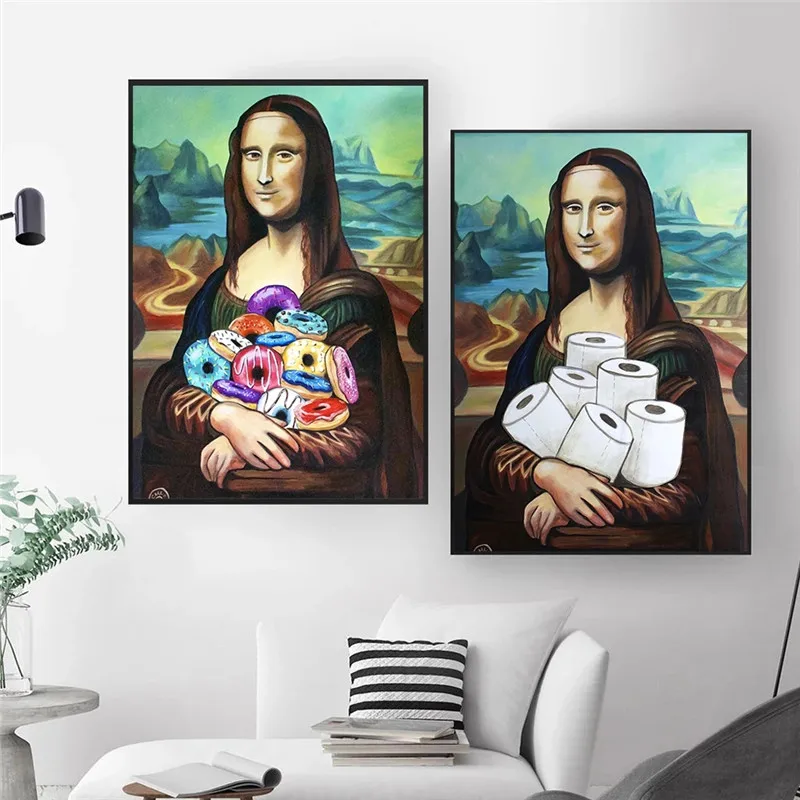Funny Mona Lisa Toilet Paper Canvas Painting Posters and Prints Wall Art Picture Living Room Home Bathroom Decor | Дом и сад