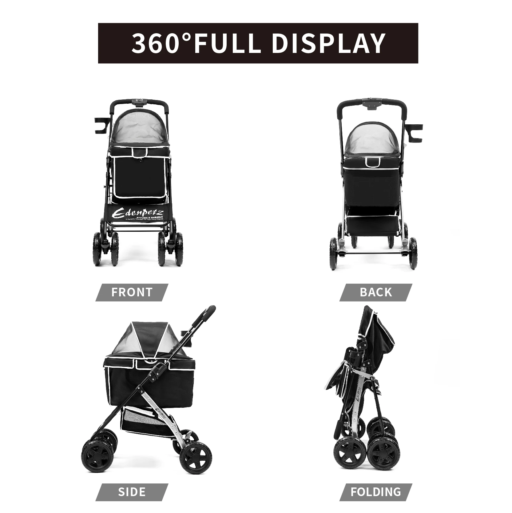 Pet Stroller Foldable Pets Cart Lightweight Outdoor Travel Gear For Cats Dogs