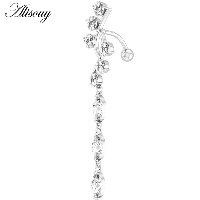 1pc Flower Heart Dangled Belly Navel Piercing Button Ring 14G Stainless Steel CZ Crystal Opal Ombligo Woman Body Jewelry