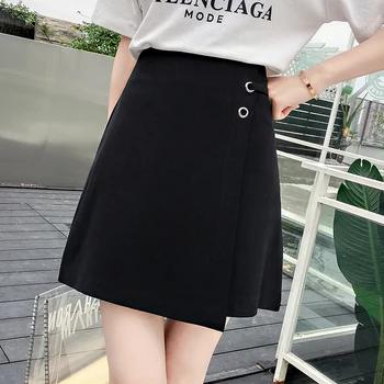 

Heliar Black Skirts Women A Line High Waist Buttoned Up Scarf Street Sexy Skirts Solid Casual A Line Midi Shirts 2020 Summer