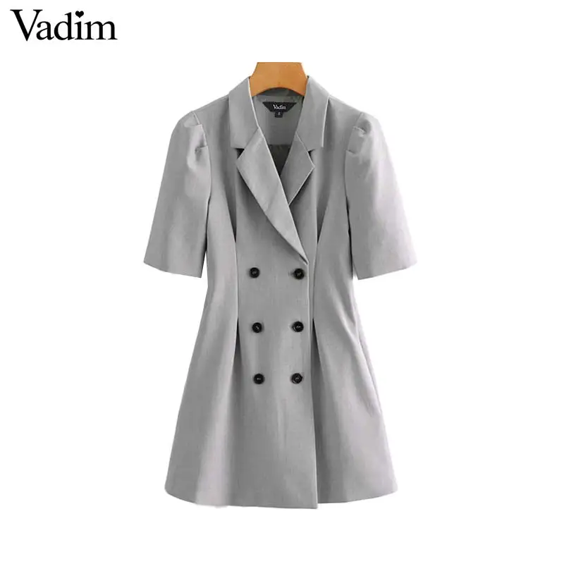 Vadim женское Стильное однотонное мини-платье с зубчатым воротником двубортный короткий рукав карманы офисная одежда тонкие платья QC709