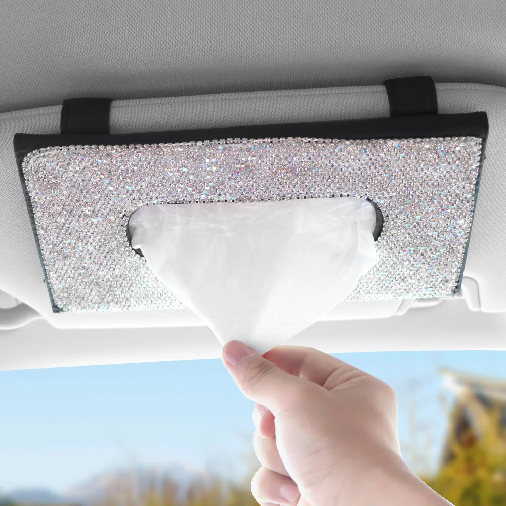 Bling Auto Car Sun Visor Tissue Holder Paper Towel Cover Hanging Case Box 