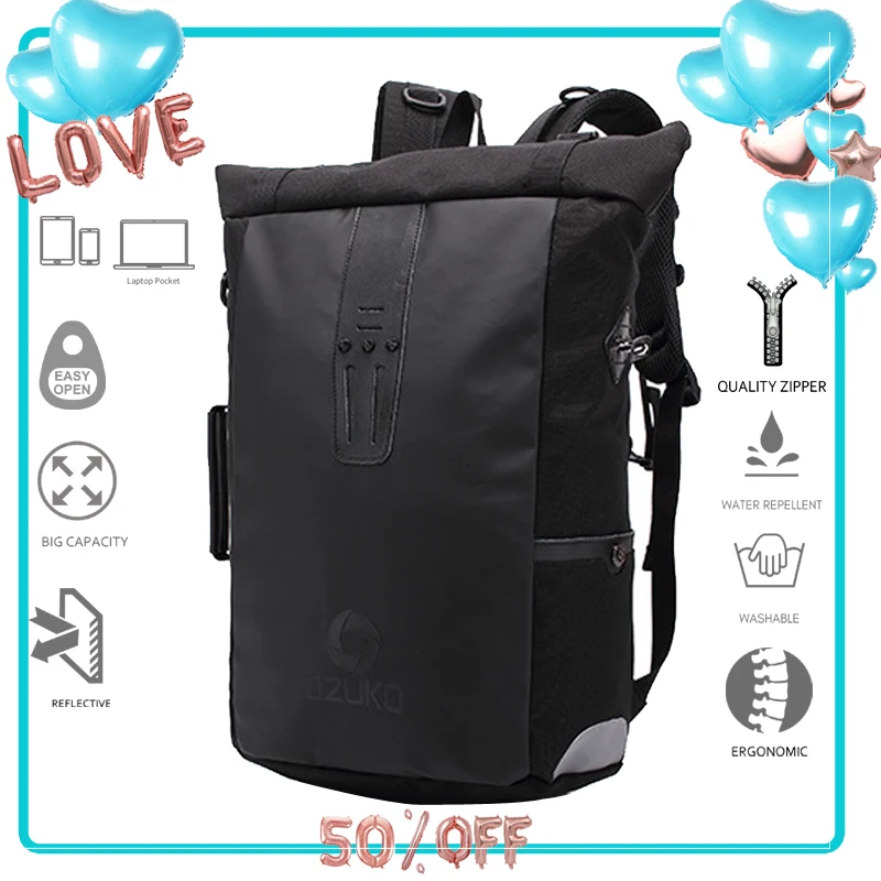 

Men's Backpacks Minimalism Roll Top Water-repellent Ergonomic Laptop 2 in 1 Multi-Layer Space Male Bags Travel Rugzak