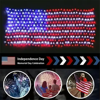 

American Flag LED String Light 8 Mode Timer Function Large USA Flag Net Light