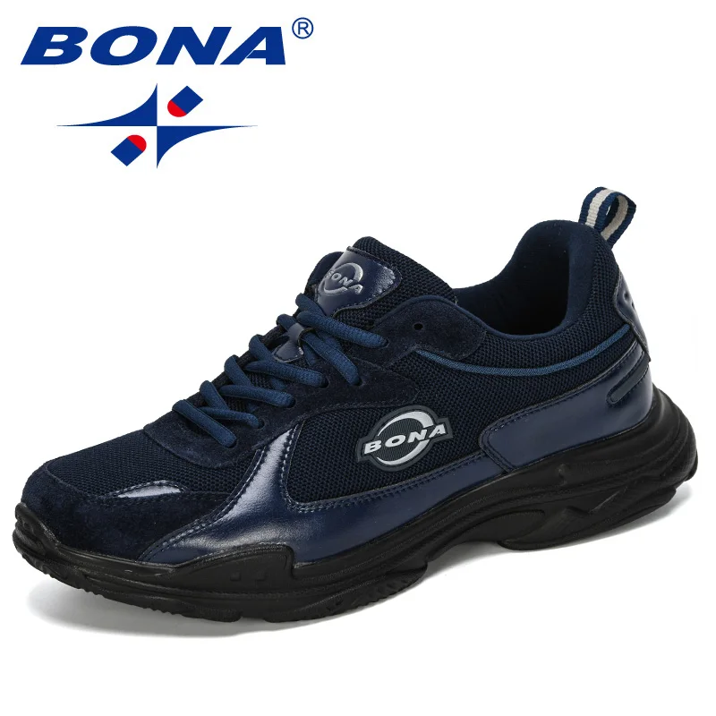 Deep blue S gray BONA/Новинка года; Дизайнерские повседневные туфли на шнуровке; мужские легкие Тренеры; прогулочные теннисные кроссовки; Feminino Zapatos; обувь для отдыха - Цвет: Deep blue S gray