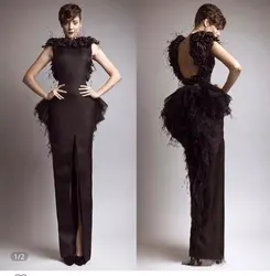 Black Prom Dresses Sheath Floor Length Satin Slit Sexy Backless Long Prom Gown Evening Dresses Robe De Soiree