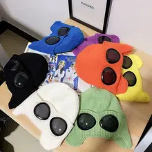 Ruhaoутепленная зимняя вязаная шапка двойного назначения теплые шапочки Skullies Лыжная Шапка со съемными очками для мужчин и женщин