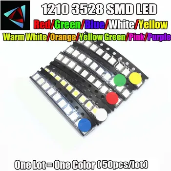 

50pcs Super Bright 3528 1210 SMD LED Red/Green/ICE Blue/Yellow/White/WARM WHITE/UV/RGB BLUE Cold LED Diode 3.5*2.8*1.9mm