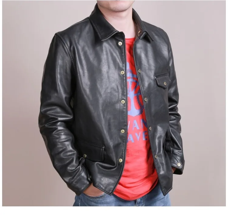 

Free shipping.Brand new classic cowhide coat,man's genuine leather Jackets,men slim brakeman style jacket,quality