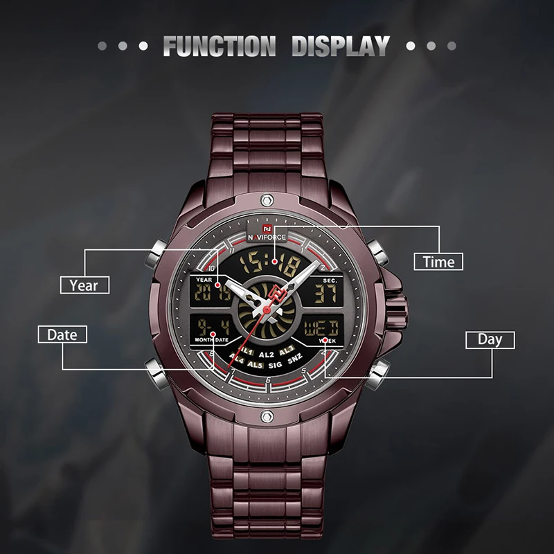 Часы наручные NAVIFORCE Мужские кварцевые роскошные брендовые цифровые в стиле