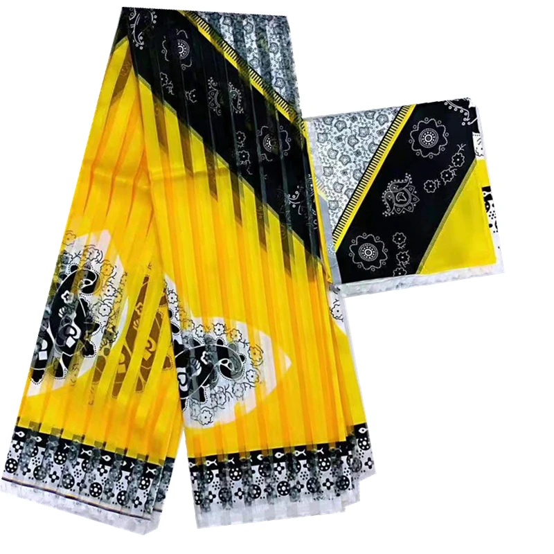 Органза шелковая африканская вощеная ткань принтом желтая шелковая восковая ткань с блузкой для женского платья