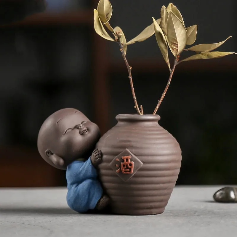 Purple Clay Retro Zen Small Monk Vase Creative Personality Tea Pet Mini  Hydroponic Planter Dried Flower Scindapsus Container - AliExpress